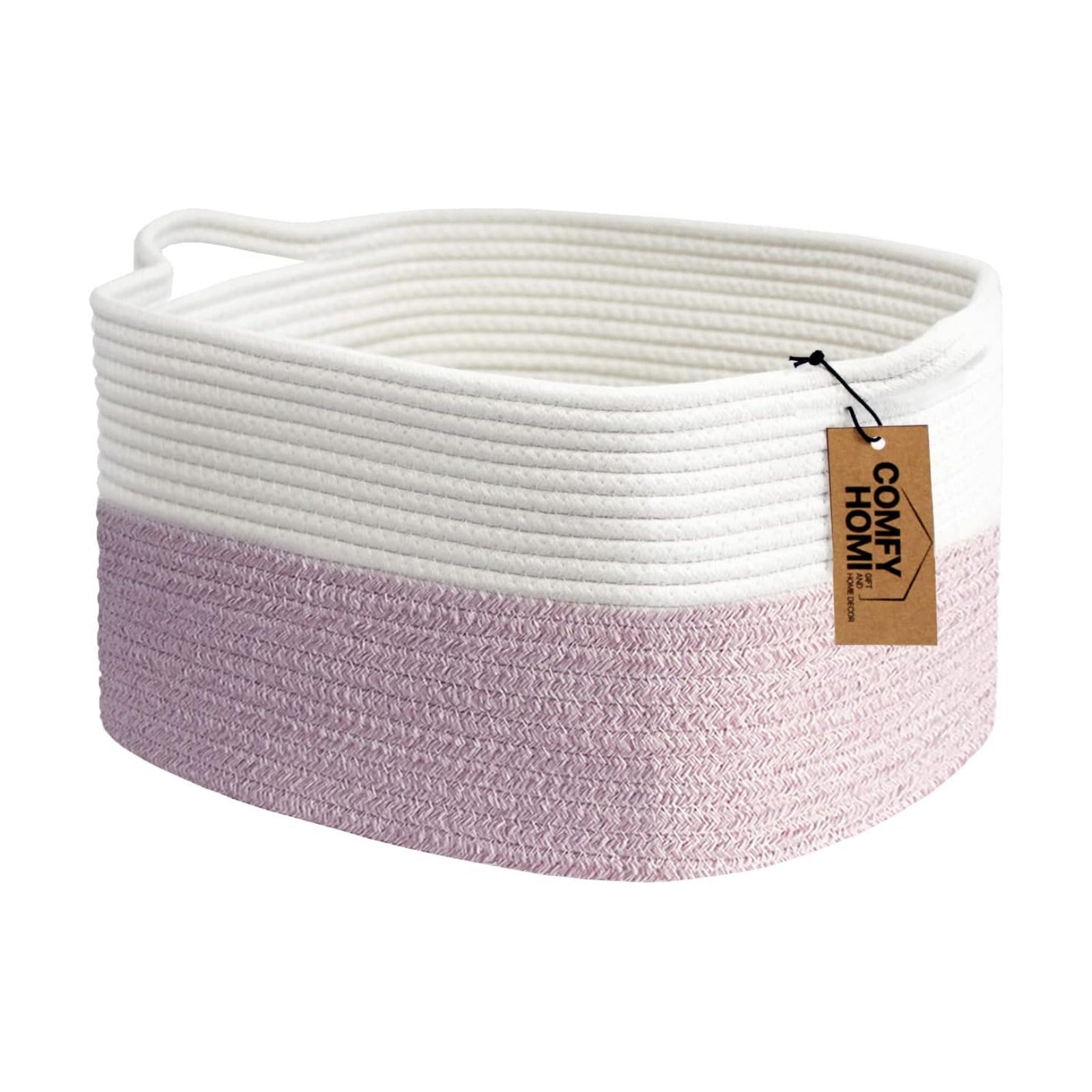Cotton Rope Woven Medium Basket / 13.5 x 11 x 9.5 / White/pink