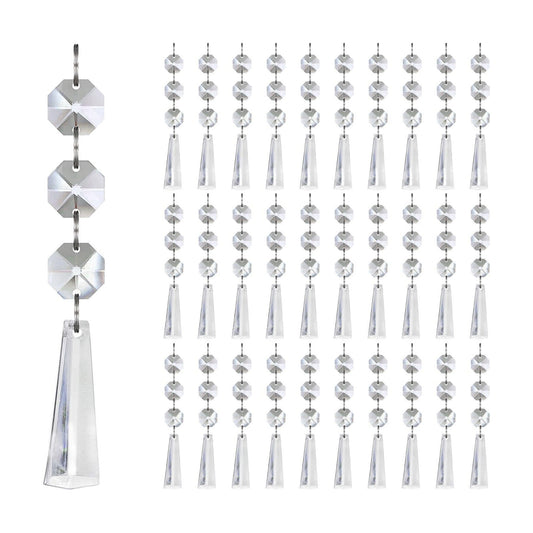 Jishi 30pk Crystal Drop Ornaments Clear Plastic Hanging Crystals Decorations Centerpieces Chandeliers Garland, Acrylic Hexagonal Prism Drop Pendant Octagon Bead Strings Diamond Gem Jewel Chain Strands