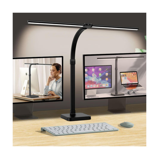 AKRRYR LED Desk Lamp for Home Office, Double Head 24W with Base, Architect Light 5 Lighting Brightness Flexible