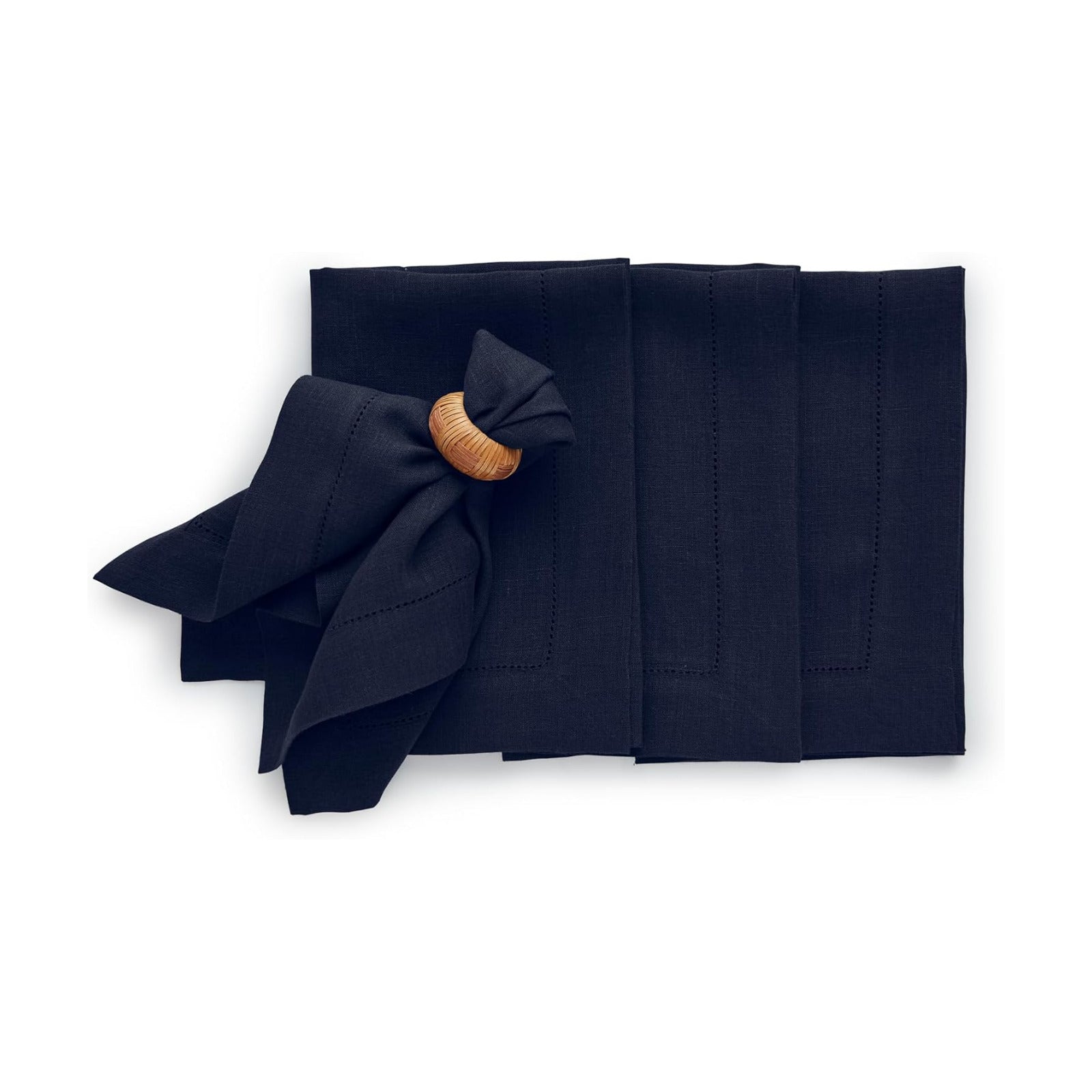 Solino Home Linen Cloth Napkins Set of 4-100% Pure Linen Indigo Navy Dinner Napkins 20 x 20 Inch - Sonoma Hemstitch