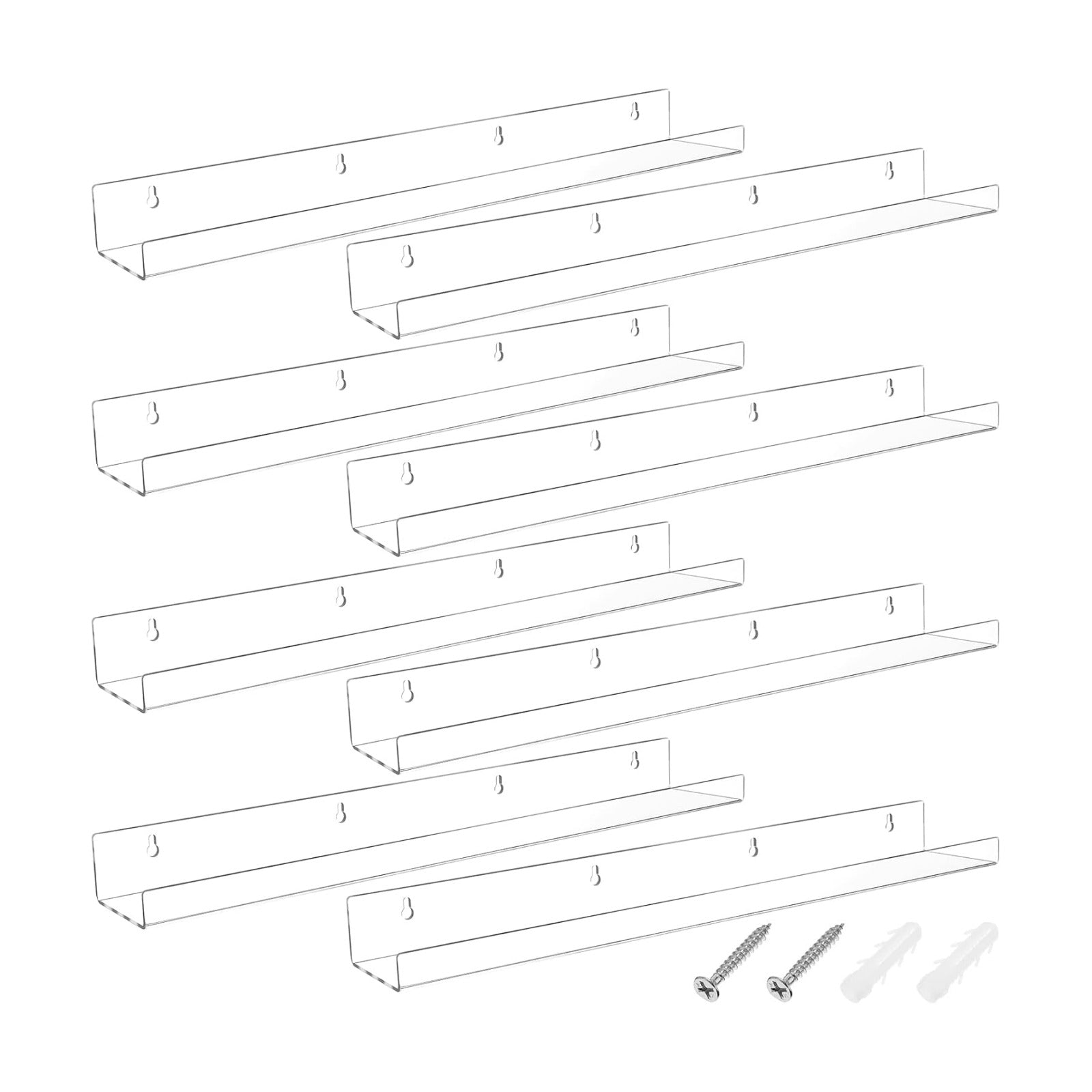 Kathfly 8 Pcs 24 Inch Clear Acrylic Floating Shelves Wall Mounted Invisible Storage Ledge for Book, Makeup Spice