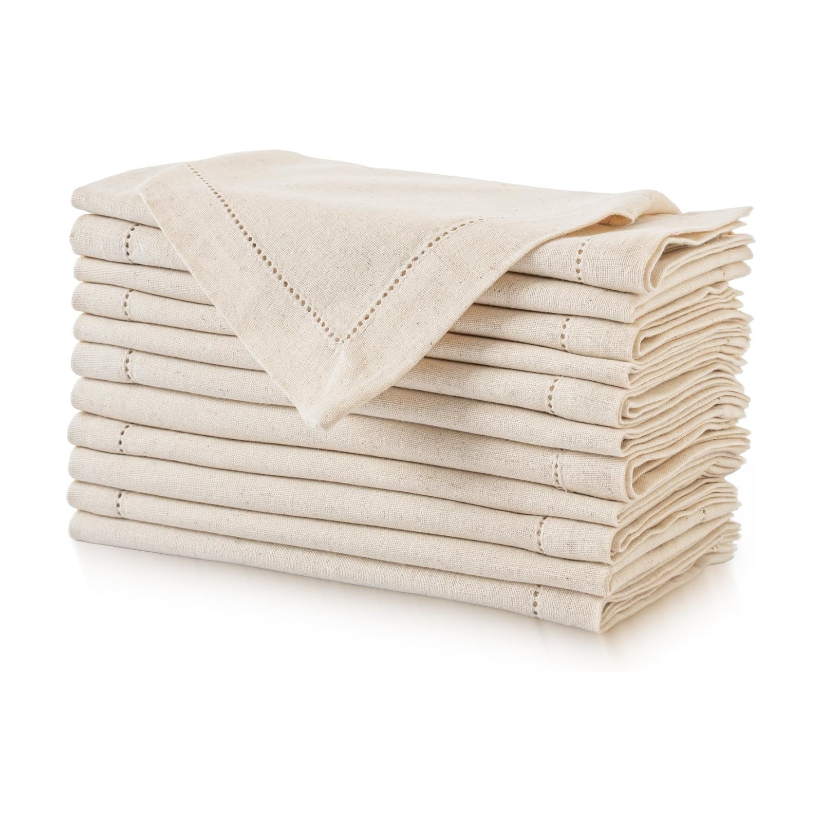 FINGERCRAFT Hemstitch Cloth Napkin Cotton, 20x20 Inch, 12 Pack, Ivory | Premium high GSM cotton, large size & generous