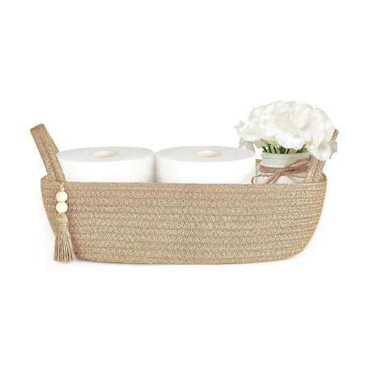 Storage Basket for Toilet Tank Top Boho Bathroom Decor Woven Rope Toilet Paper Tray / Brown / Small