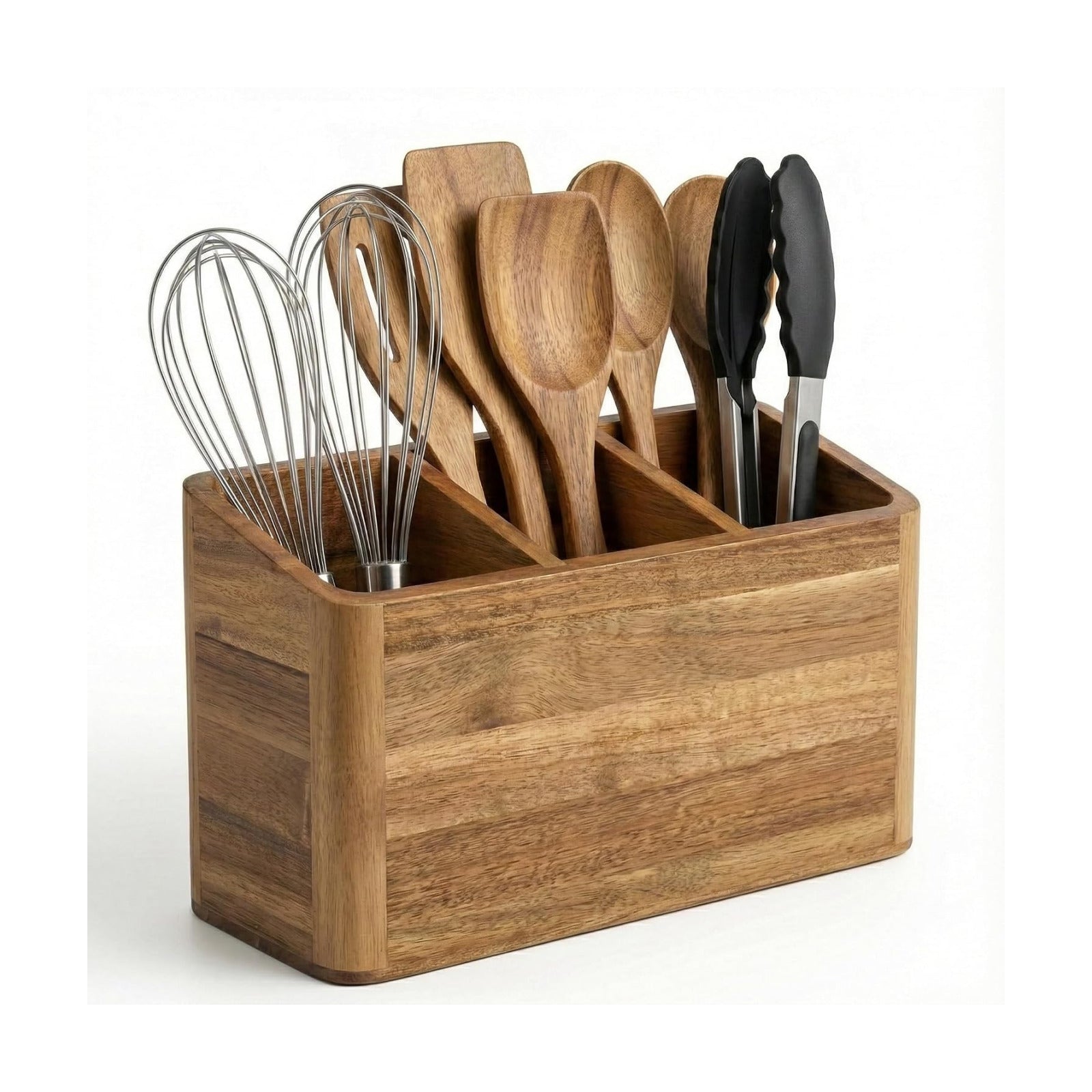 Dstuff Wood Utensil Holder for Kitchen Counter - Large Kitchen Utensil Holder for Countertop - Acacia Wooden Utensil