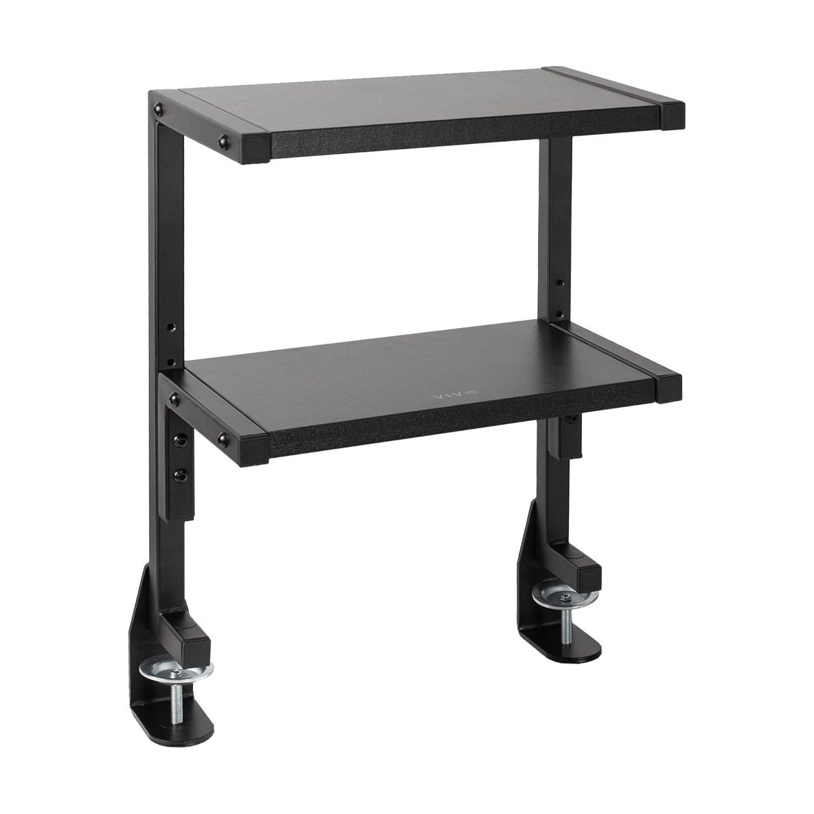 VIVO Black Clamp-on 13 inch 2-Tier Desk Shelf, STAND-SHELF2C | Above or Below Desk, 2 Level Shelving Unit for Table
