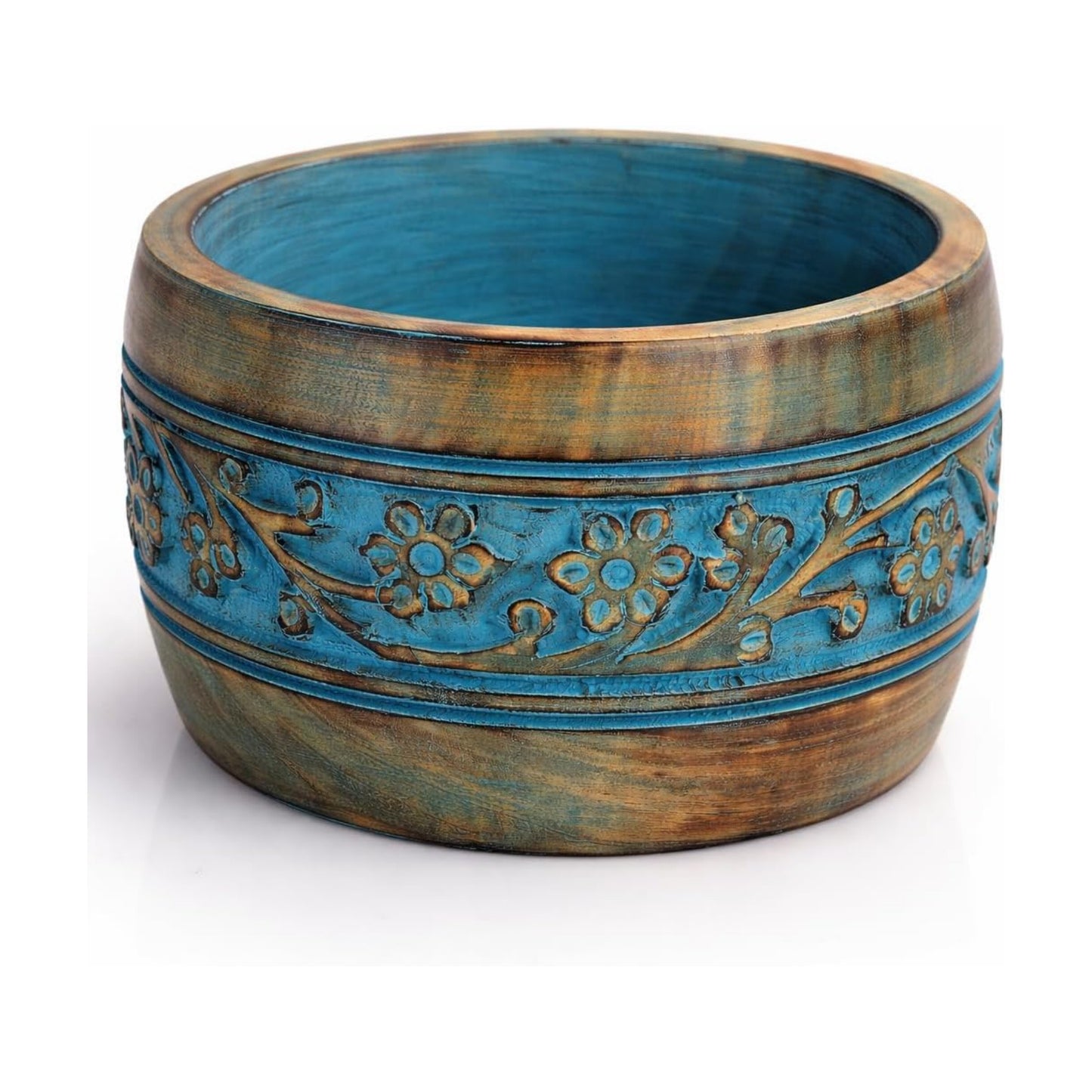 Handmade " Decorative Mango Wood Snack Serving Bowl For Dry Fruits Chips / Blue Wash Finish / 5 x 3
