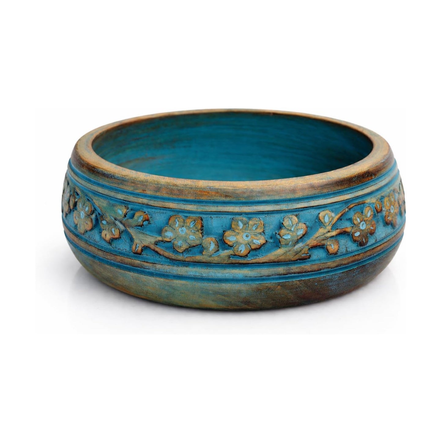 Handmade " Decorative Mango Wood Snack Serving Bowl For Dry Fruits Chips / Blue Wash Finish / 6 x 2