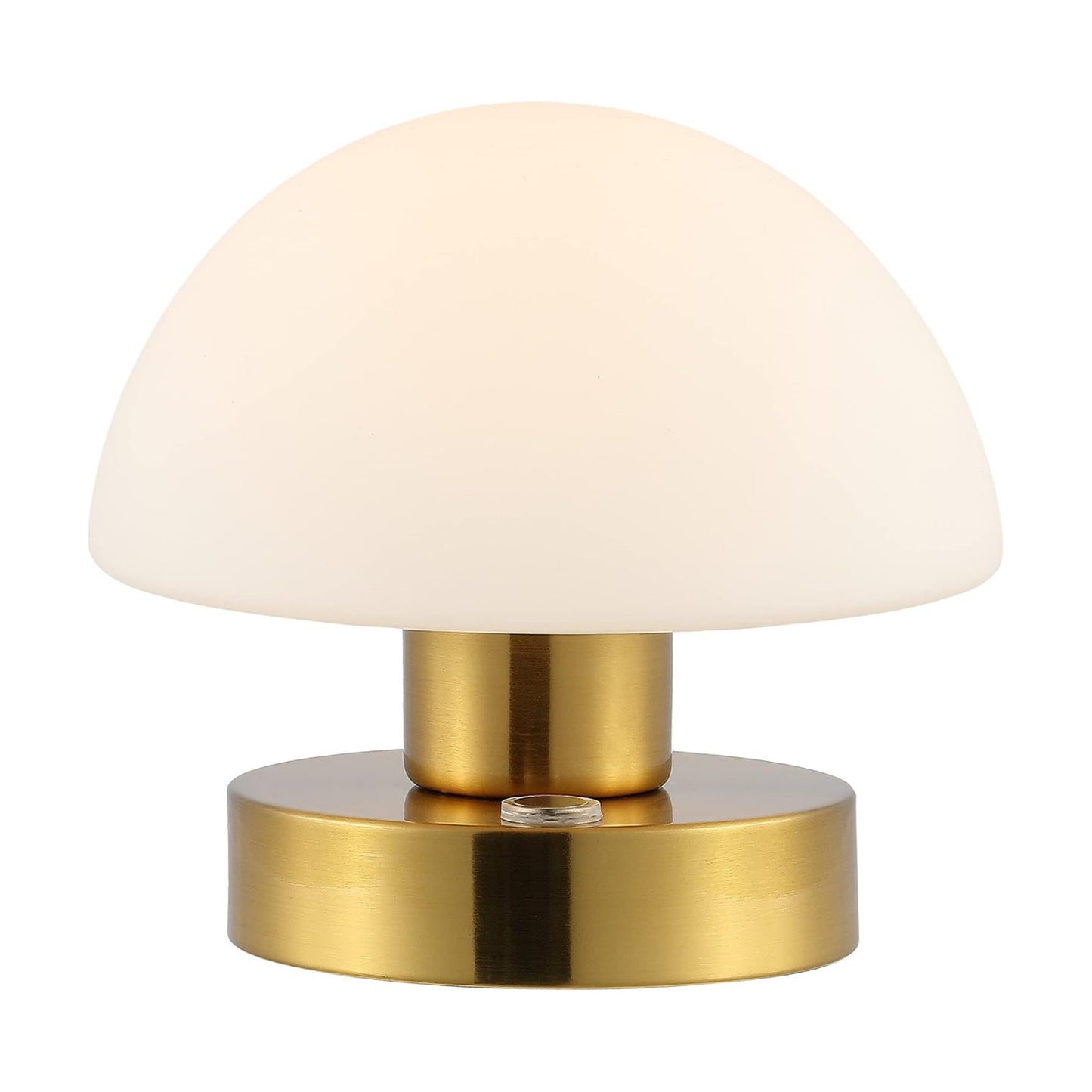 JONATHAN Y Zoe 5.75" Rechargeable Metal LED Lamp, Brass Gold/White | Cordless Portable Battery Operated, Mushroom