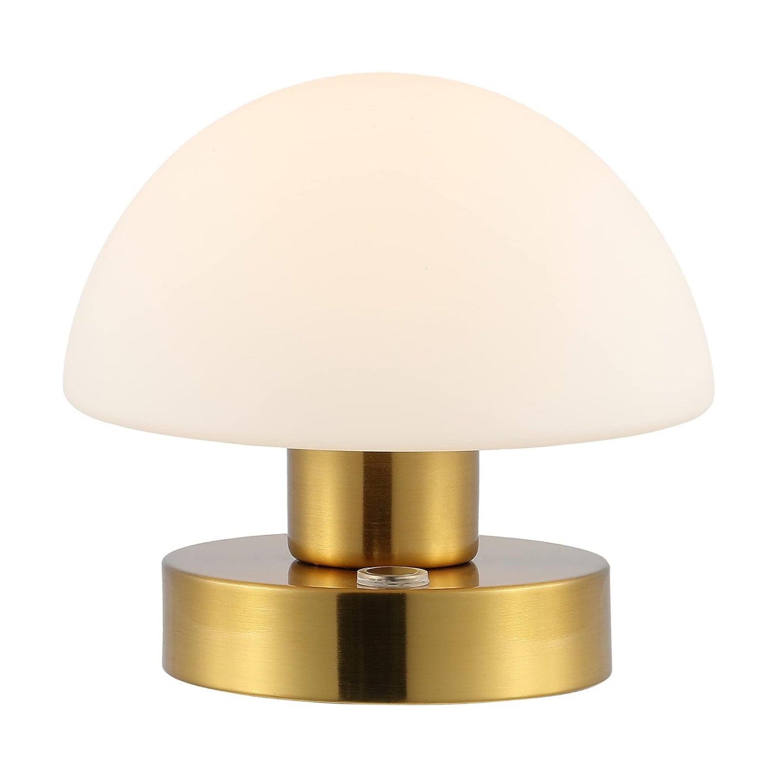 JONATHAN Y Zoe 5.75" Rechargeable Metal LED Lamp, Brass Gold/White | Cordless Portable Battery Operated, Mushroom