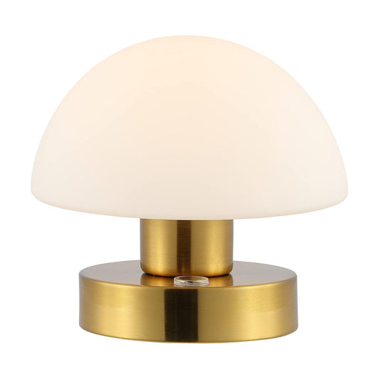 JONATHAN Y Zoe 5.75" Rechargeable Metal LED Lamp, Brass Gold/White | Cordless Portable Battery Operated, Mushroom