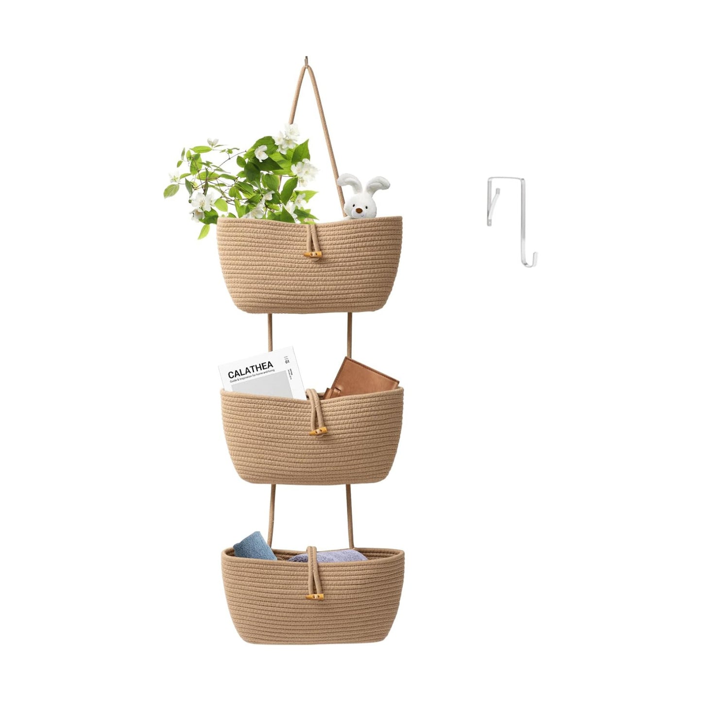 3-Tier Cotton Rope Baskets / Jute / 3 Tier+button
