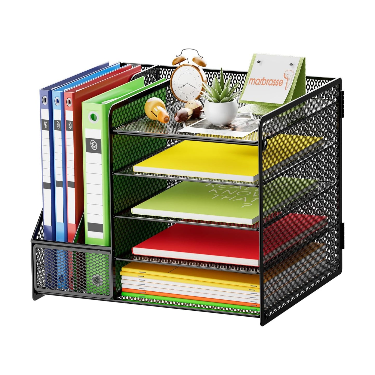 Marbrasse Desk Organizer with File Holder, 5-Tier Paper Letter Tray Organizer, Mesh Desk Organizers and Accessories