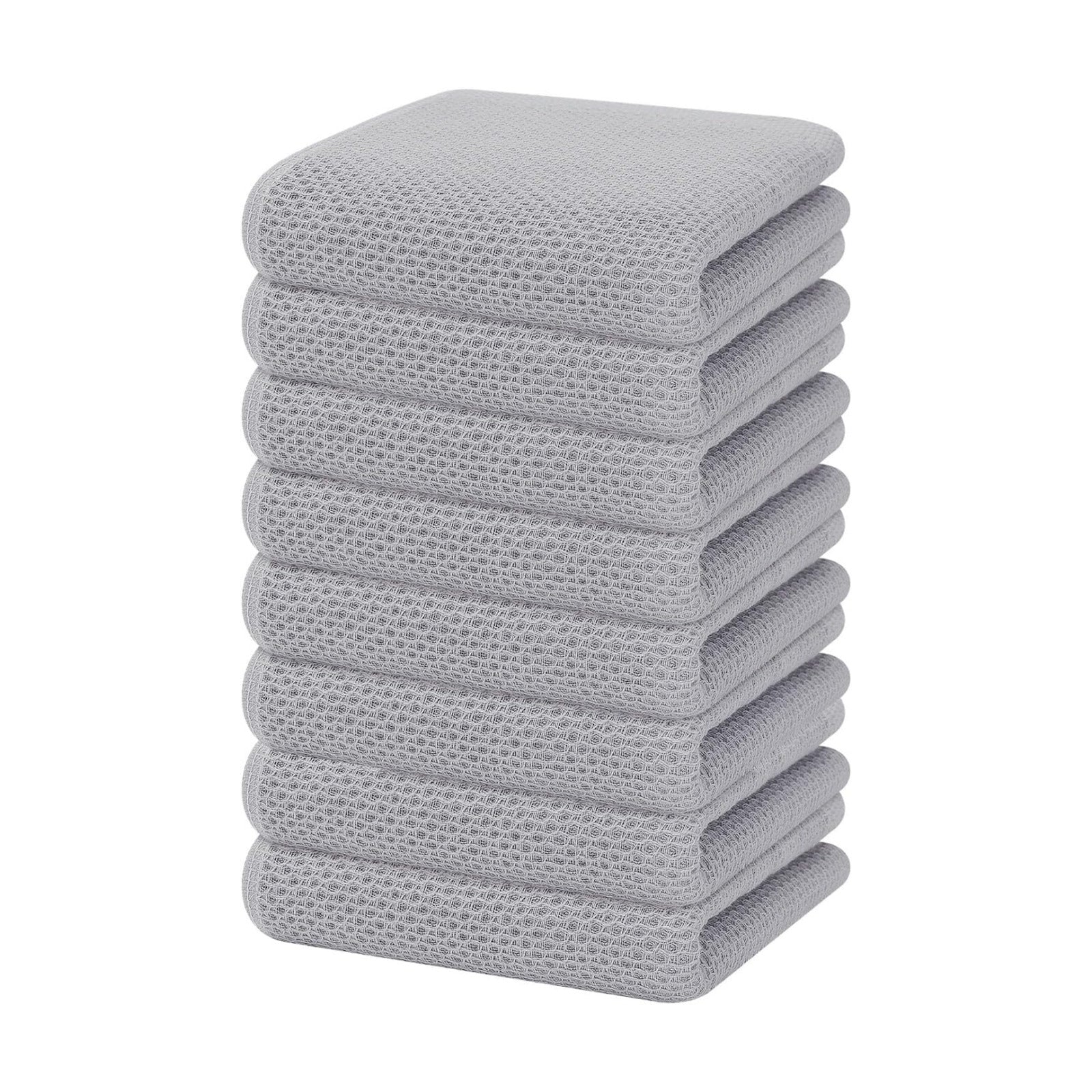 Homaxy 100% Cotton Waffle Weave Kitchen Dish Towels 8-Pack, Light Gray | 13 x 28 Inches, Ultra Soft Absorbent Dish