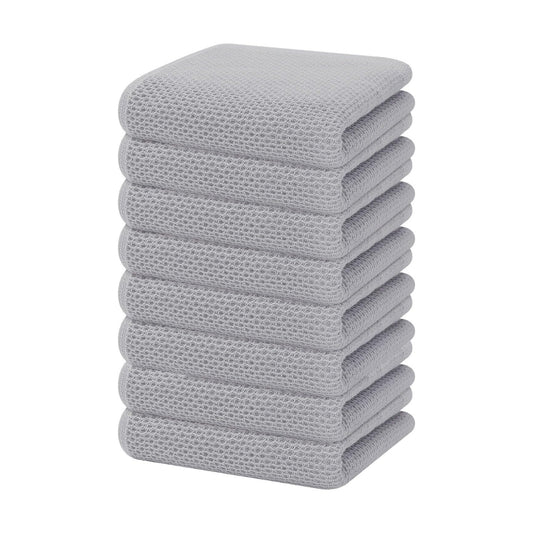 Homaxy 100% Cotton Waffle Weave Kitchen Dish Towels 8-Pack, Light Gray | 13 x 28 Inches, Ultra Soft Absorbent Dish