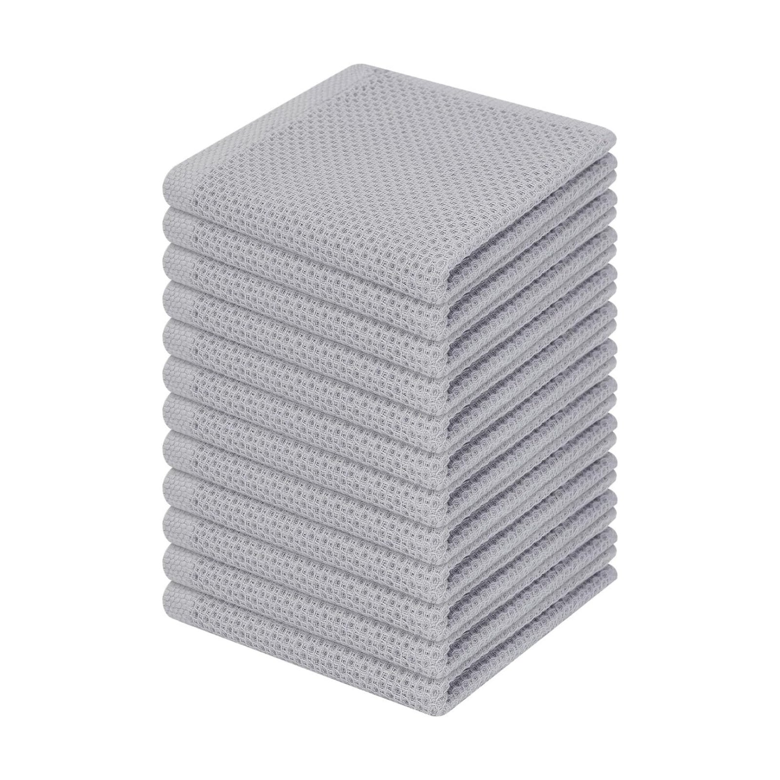 Homaxy 100% Cotton Waffle Weave Kitchen Dish Cloths 12-Pack, Light Gray | 12 x 12 Inches, Ultra Soft Absorbent Dish