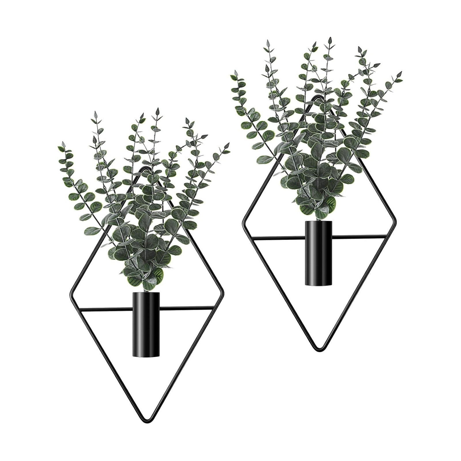 Jexine 2 Pcs Hanging Artificial Planters Wall Decor, Black, Eucalyptus