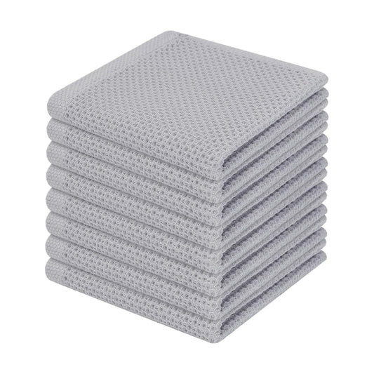 Homaxy 100% Cotton Waffle Weave Kitchen Dish Cloths 8-Pack, Light Gray | 12 x 12 Inches, Ultra Soft Absorbent Dish