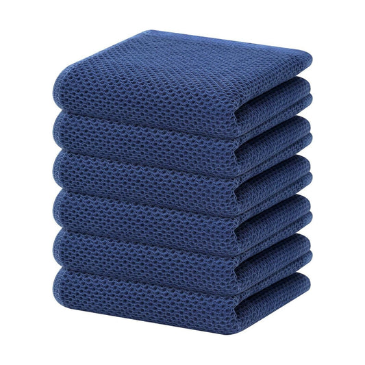 Homaxy 100% Cotton Waffle Weave Kitchen Dish Towels 6-Pack, Navy Blue | 13 x 28 Inches, Ultra Soft Absorbent Dish