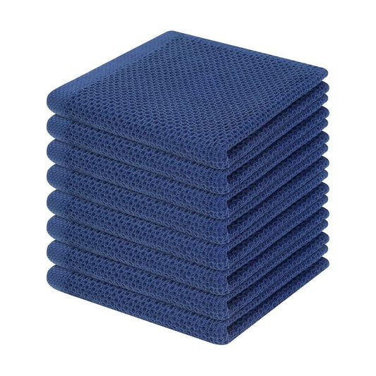 Homaxy 100% Cotton Waffle Weave Kitchen Dish Cloths 8-Pack, Navy Blue | 12 x 12 Inches, Ultra Soft Absorbent Dish