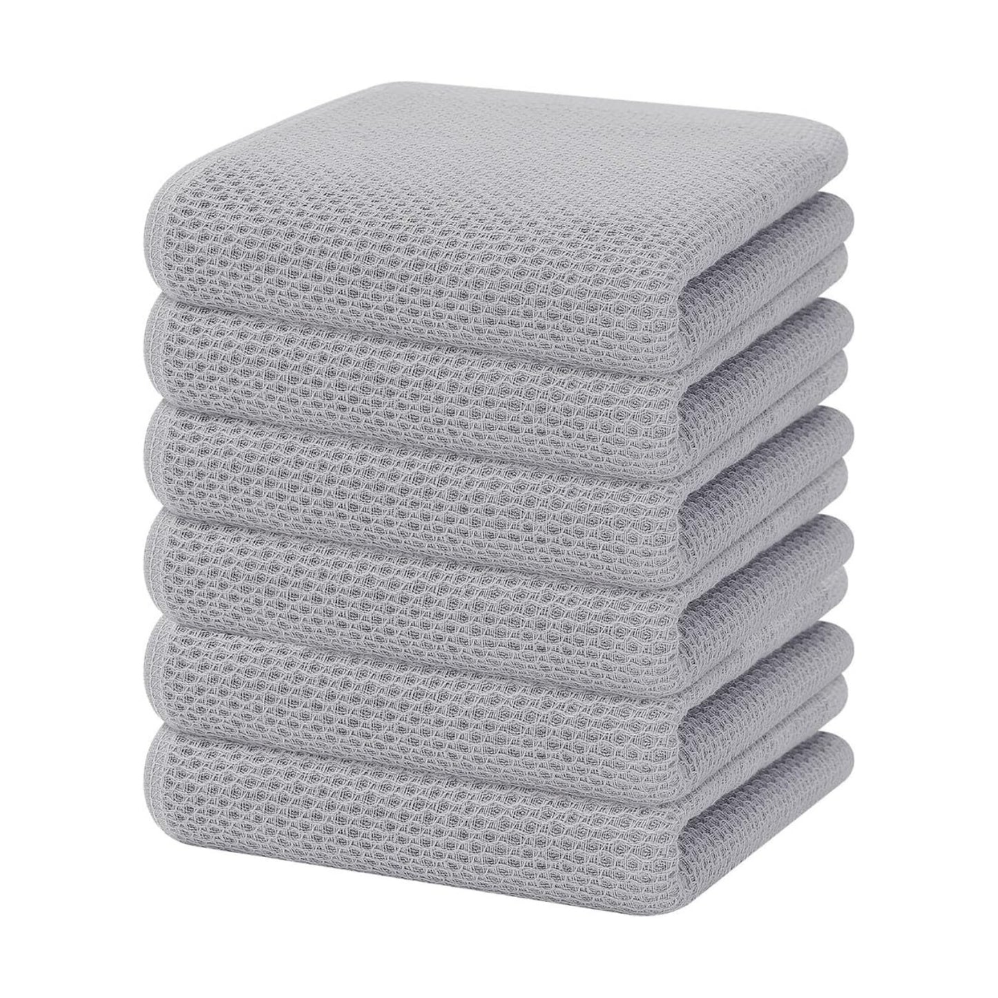 Homaxy 100% Cotton Waffle Weave Kitchen Dish Towels 6-Pack, Light Gray | 13 x 28 Inches, Ultra Soft Absorbent Dish