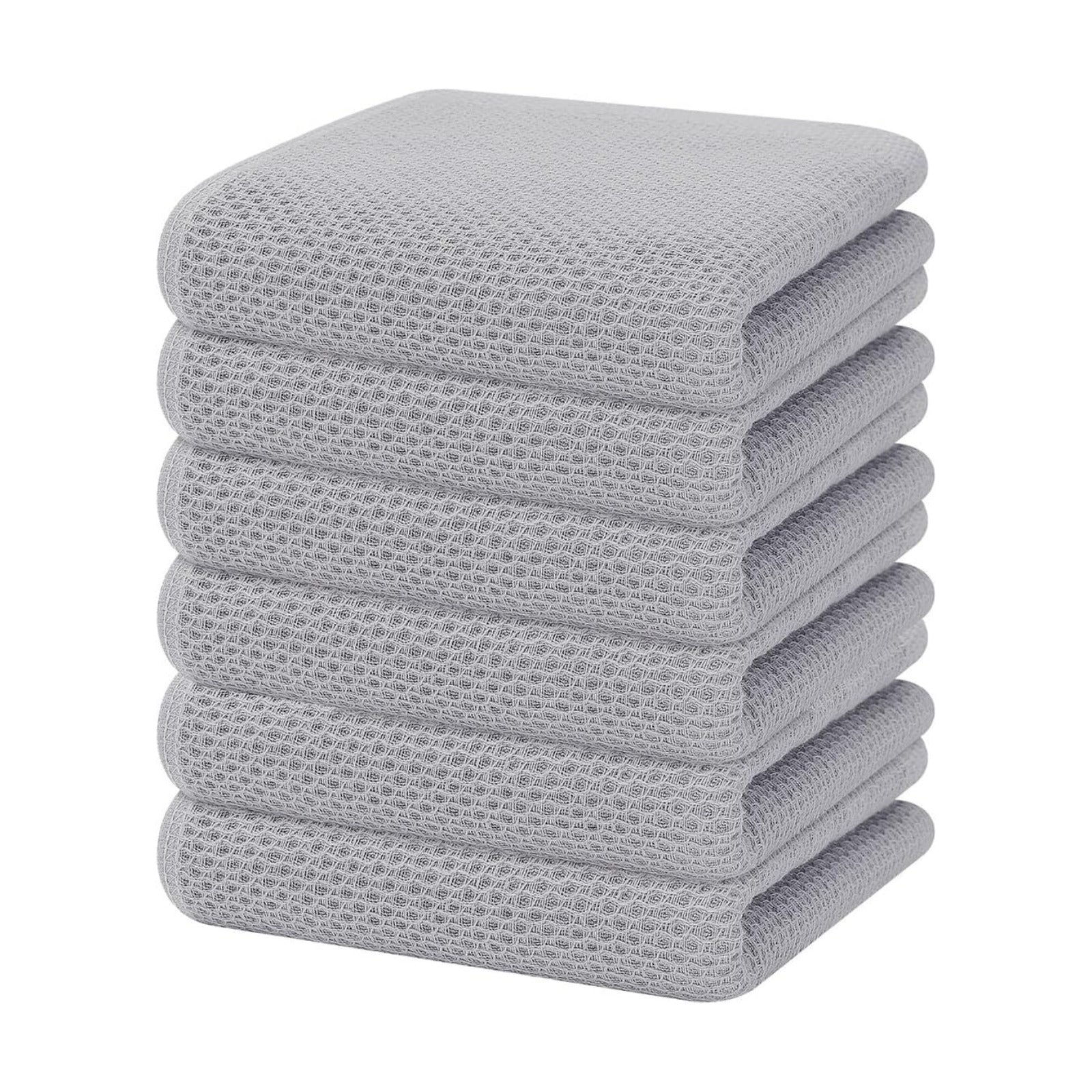 Homaxy 100% Cotton Waffle Weave Kitchen Dish Towels 6-Pack, Light Gray | 13 x 28 Inches, Ultra Soft Absorbent Dish