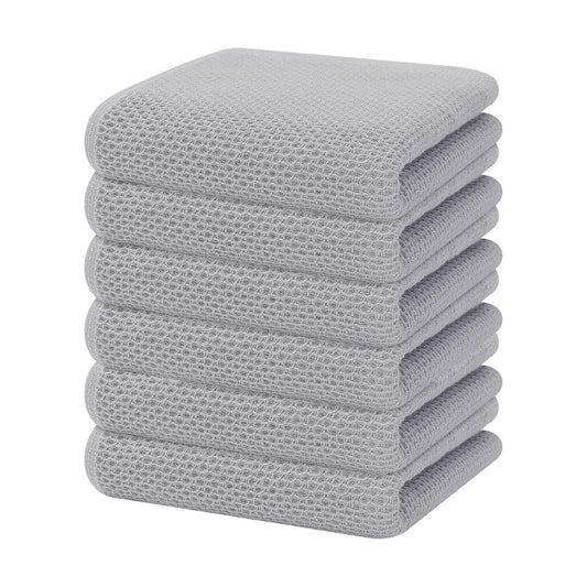 Homaxy 100% Cotton Waffle Weave Kitchen Dish Towels 6-Pack, Light Gray | 13 x 28 Inches, Ultra Soft Absorbent Dish