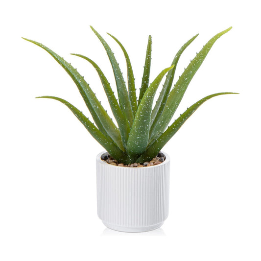Ceramic Pot Fake Aloe Potted Plant / White-13 / 13 Inch