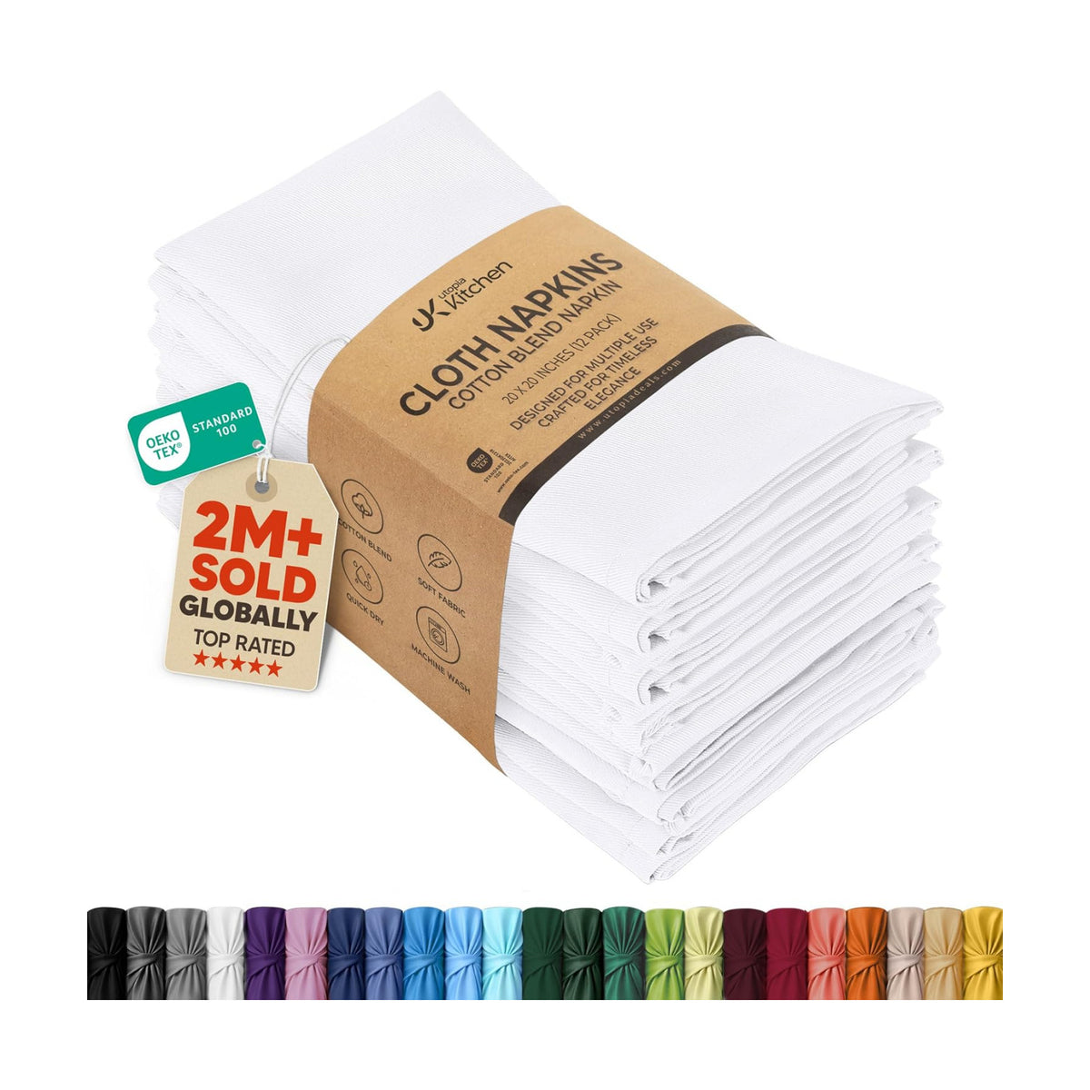 Utopia Kitchen Cotton Blend White Cloth Napkins [12 Pack, 20x20 Inch]