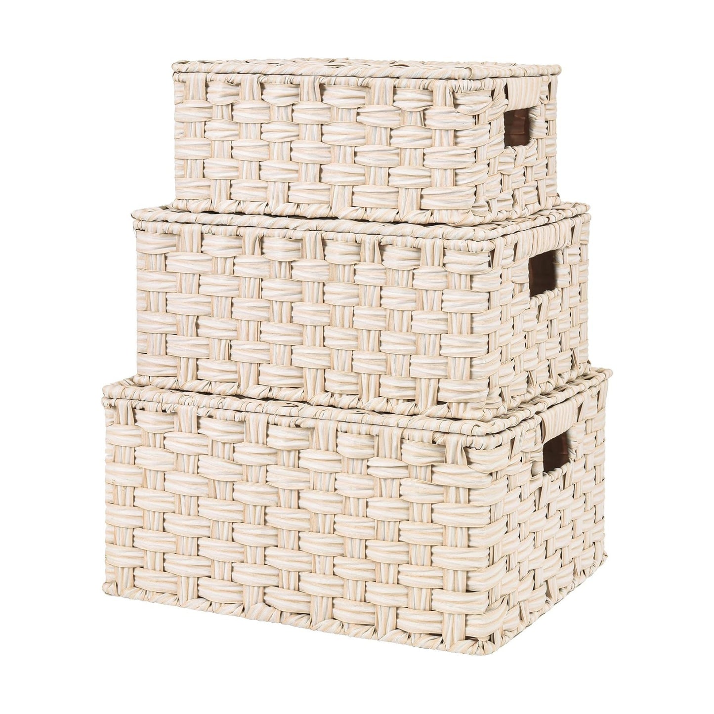 Wicker Storage Baskets / Butter Milk / Set of 3