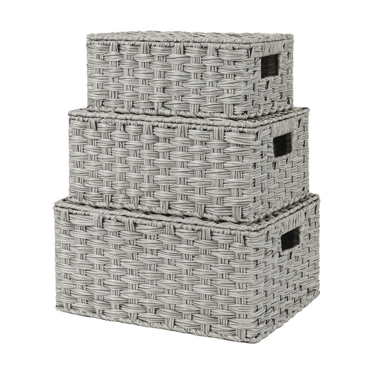 Wicker Storage Baskets / Gray / Set of 3