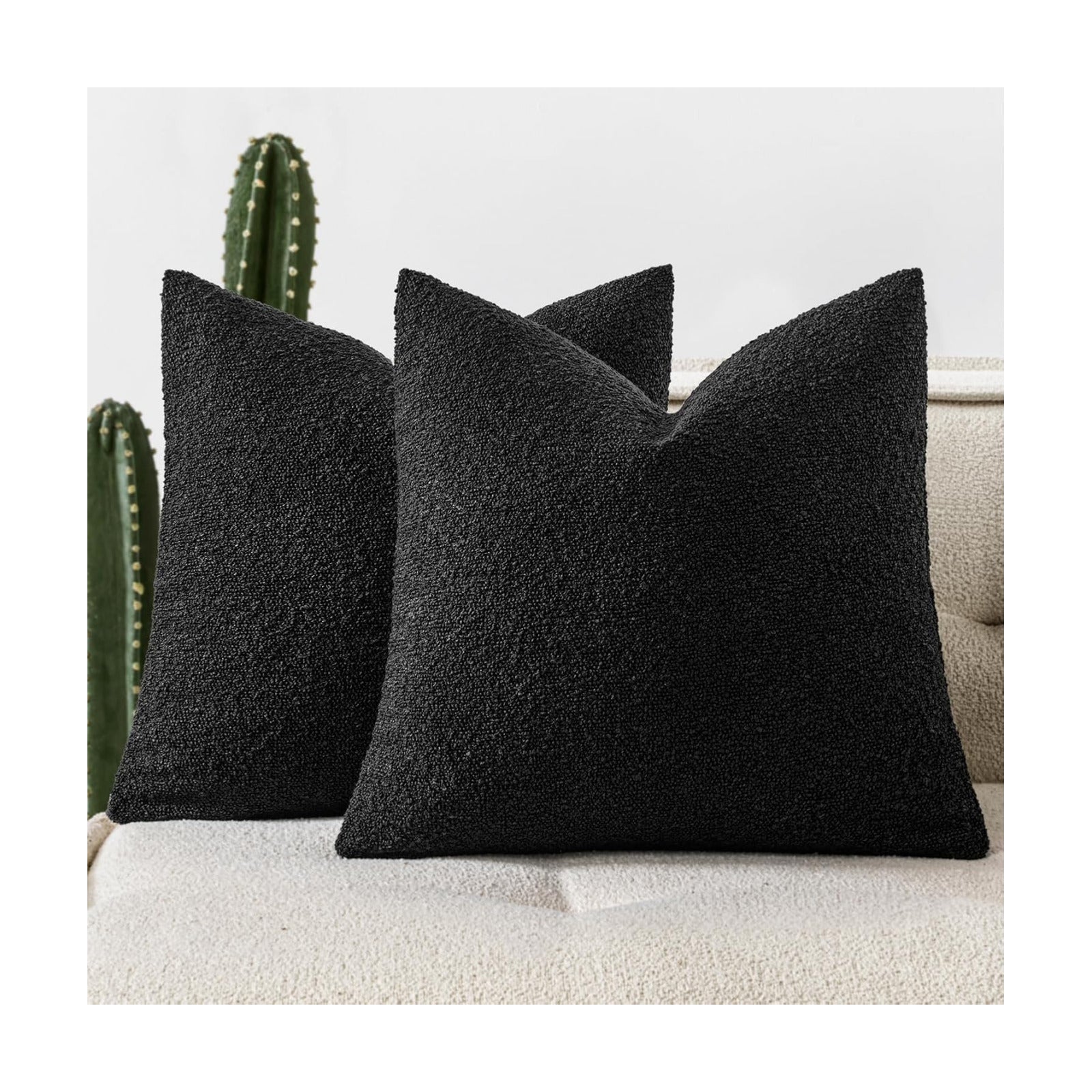 Decorative Boucle Throw Pillow Covers Textured Square Pillowcaes Accent / 18 x 18 / Black / Set of 2