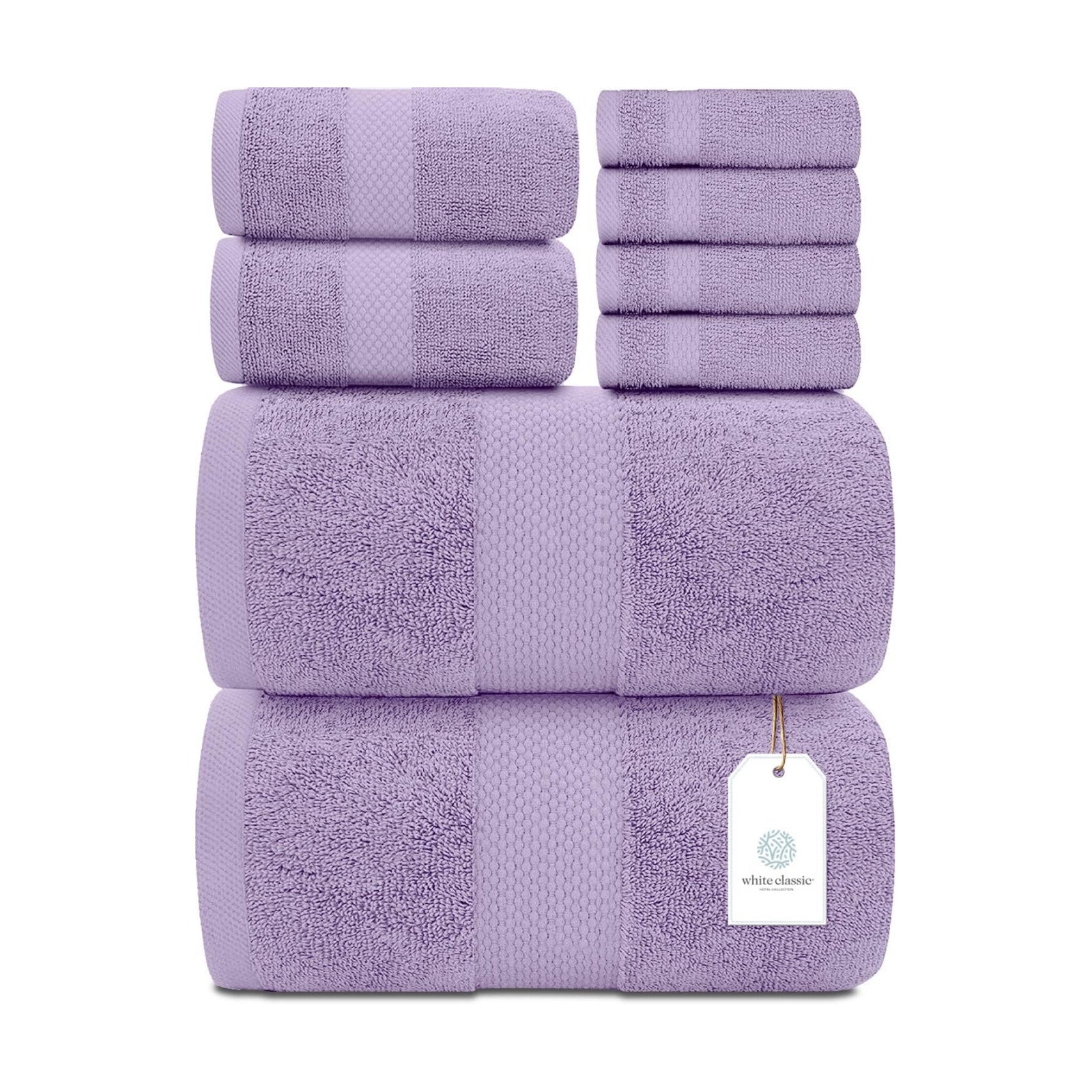 White Classic Luxury Bath Towel Set of 8 Pieces - 100% Turkish Cotton Highly Absorbent Towels for Bathroom, 2 Luxury