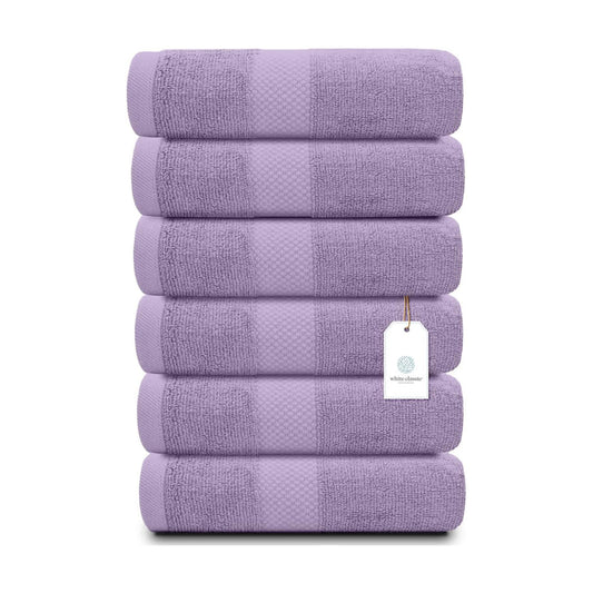 White Classic Luxury Lavender Hand Towels - Soft 100% Turkish Cotton | Highly Absorbent Hotel spa Bathroom Towel