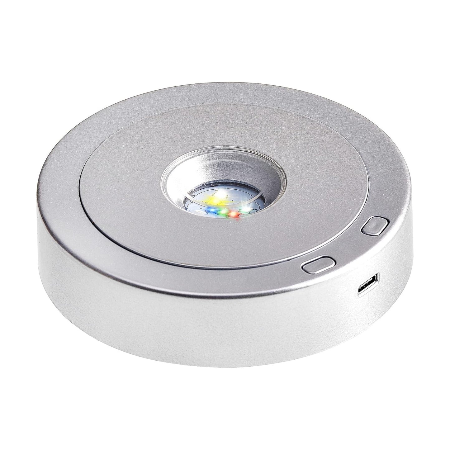 Rotating LED Display Base Colorful Light Crystal Display Base Stand / Silver