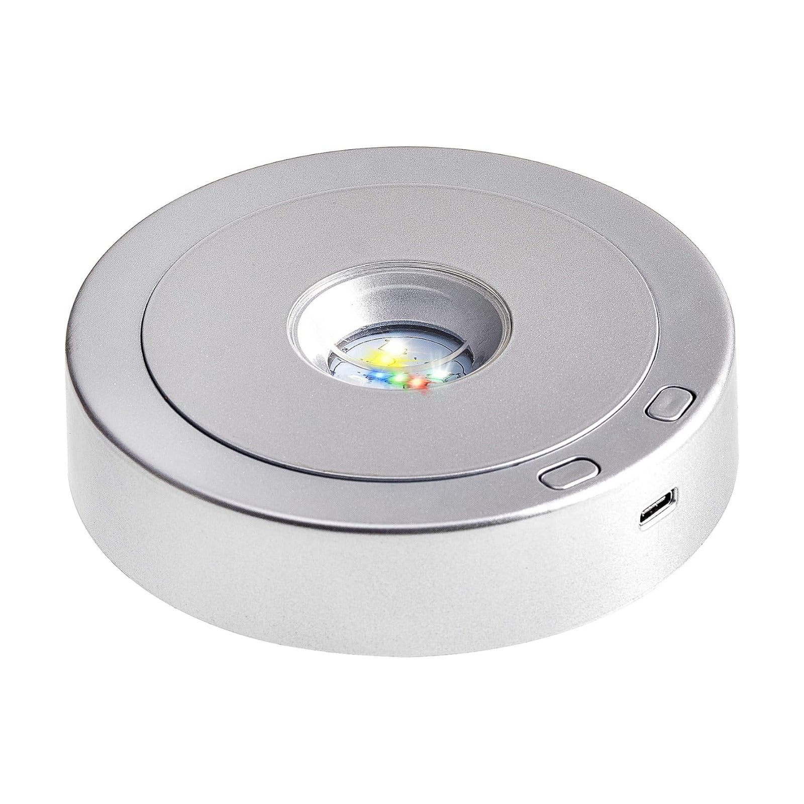 Rotating LED Display Base Colorful Light Crystal Display Base Stand / Silver