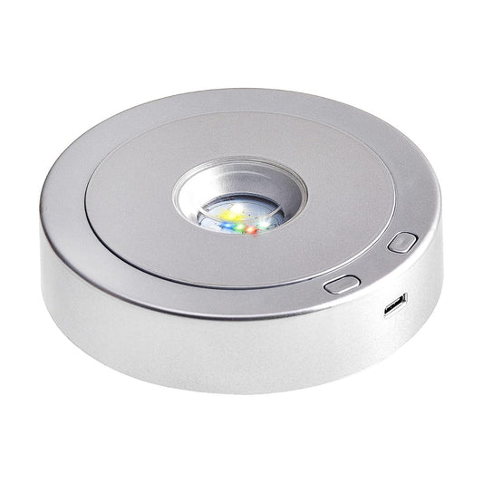 Rotating LED Display Base Colorful Light Crystal Display Base Stand / Silver
