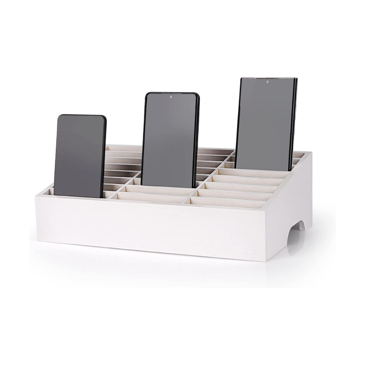 24-Grid Wooden Cell Phone Holder Desktop Organizer | Storage Box, Cell Phone Rack Display, Phone Caddy Storage for