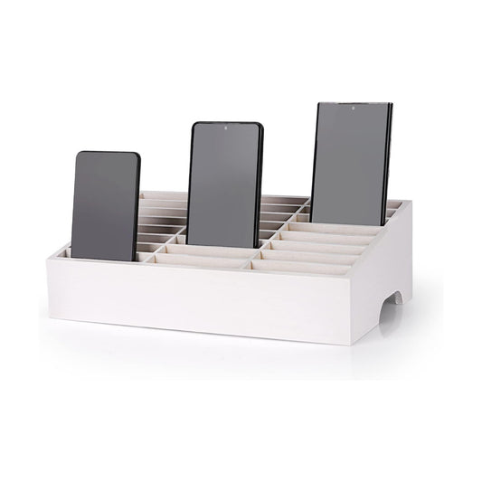 24-Grid Wooden Cell Phone Holder Desktop Organizer | Storage Box, Cell Phone Rack Display, Phone Caddy Storage for