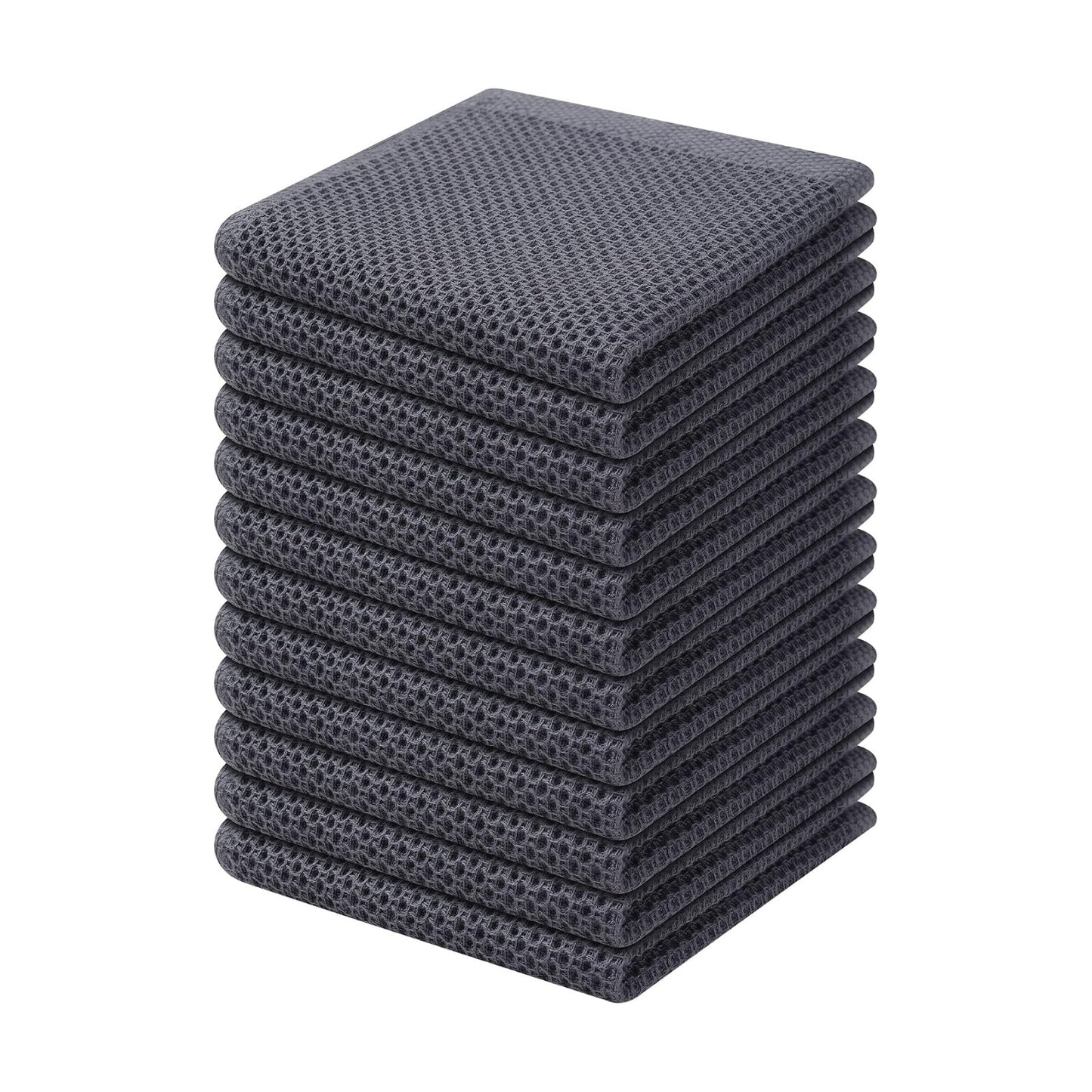 Kitinjoy 100% Cotton Waffle 12-Pack Kitchen Towels, 12" x 12", Dark Grey | Ultra Absorbent, Super Soft, lightweight