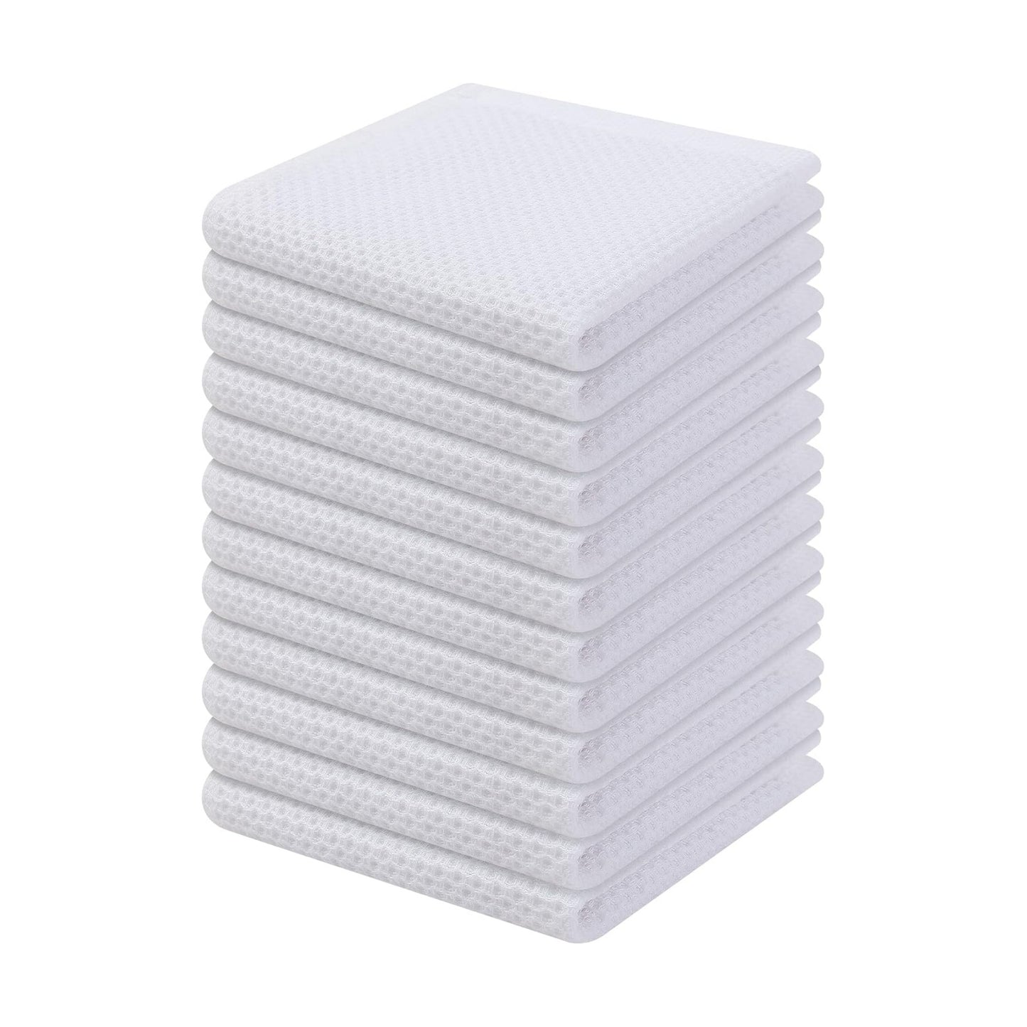 Kitinjoy 100% Cotton Waffle 12-Pack Kitchen Towels, 12" x 12", White | Ultra Absorbent, Super Soft, lightweight, Quick