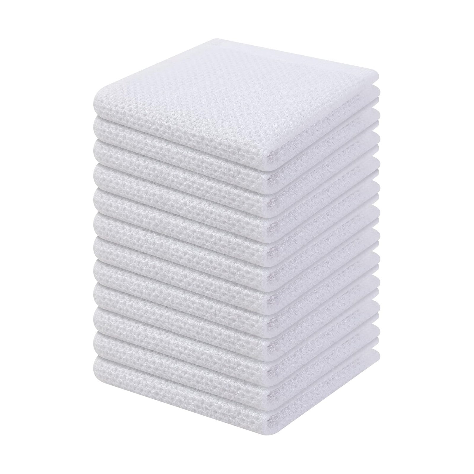 Kitinjoy 100% Cotton Waffle 12-Pack Kitchen Towels, 12" x 12", White | Ultra Absorbent, Super Soft, lightweight, Quick