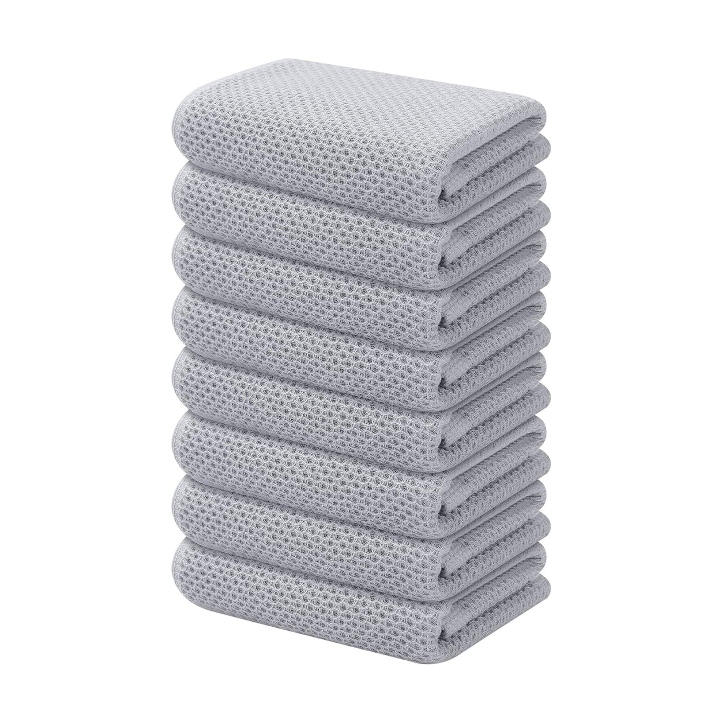 Kitinjoy 100% Cotton Waffle 8-Pack Kitchen Towels, 13" x 28", Light Grey | Super Soft, Ultra-Absorbent, Fast Drying