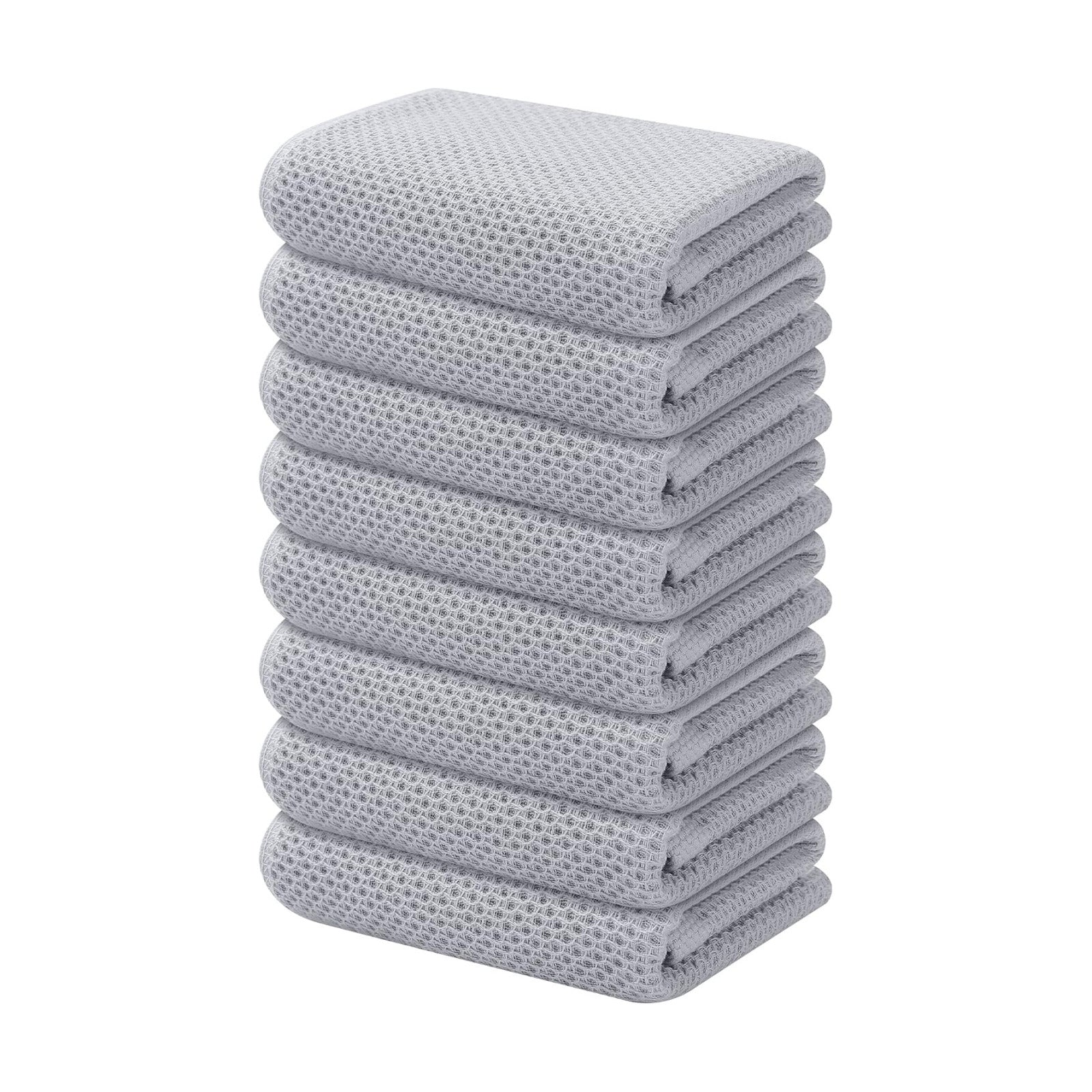 Kitinjoy 100% Cotton Waffle 8-Pack Kitchen Towels, 13" x 28", Light Grey | Super Soft, Ultra-Absorbent, Fast Drying