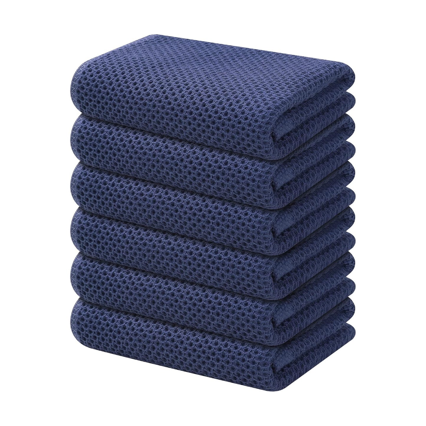 Kitinjoy 100% Cotton Waffle 6-Pack Kitchen Towels, 13" x 28", Navy Blue | Super Soft, Ultra-Absorbent, Fast Drying