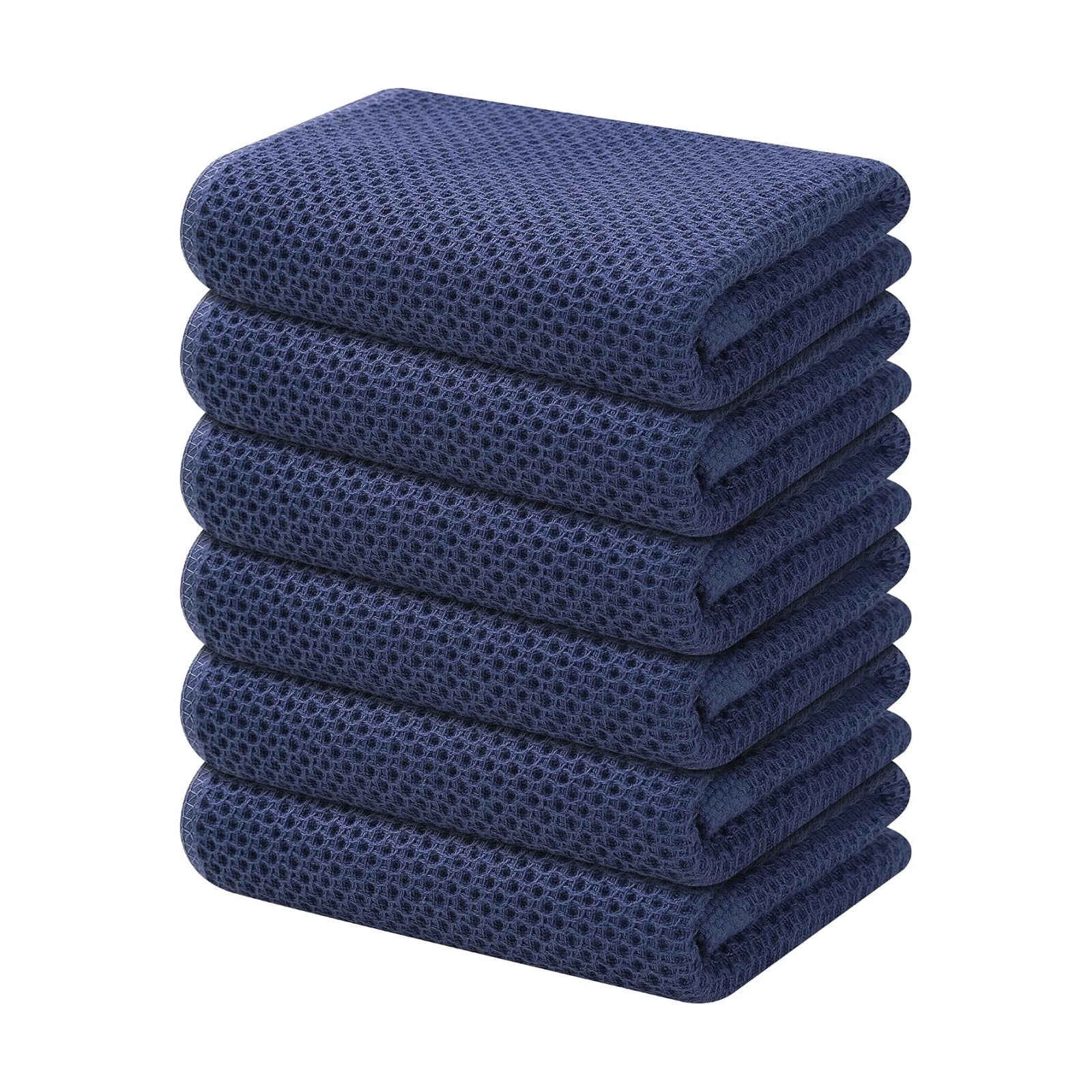 Kitinjoy 100% Cotton Waffle 6-Pack Kitchen Towels, 13" x 28", Navy Blue | Super Soft, Ultra-Absorbent, Fast Drying