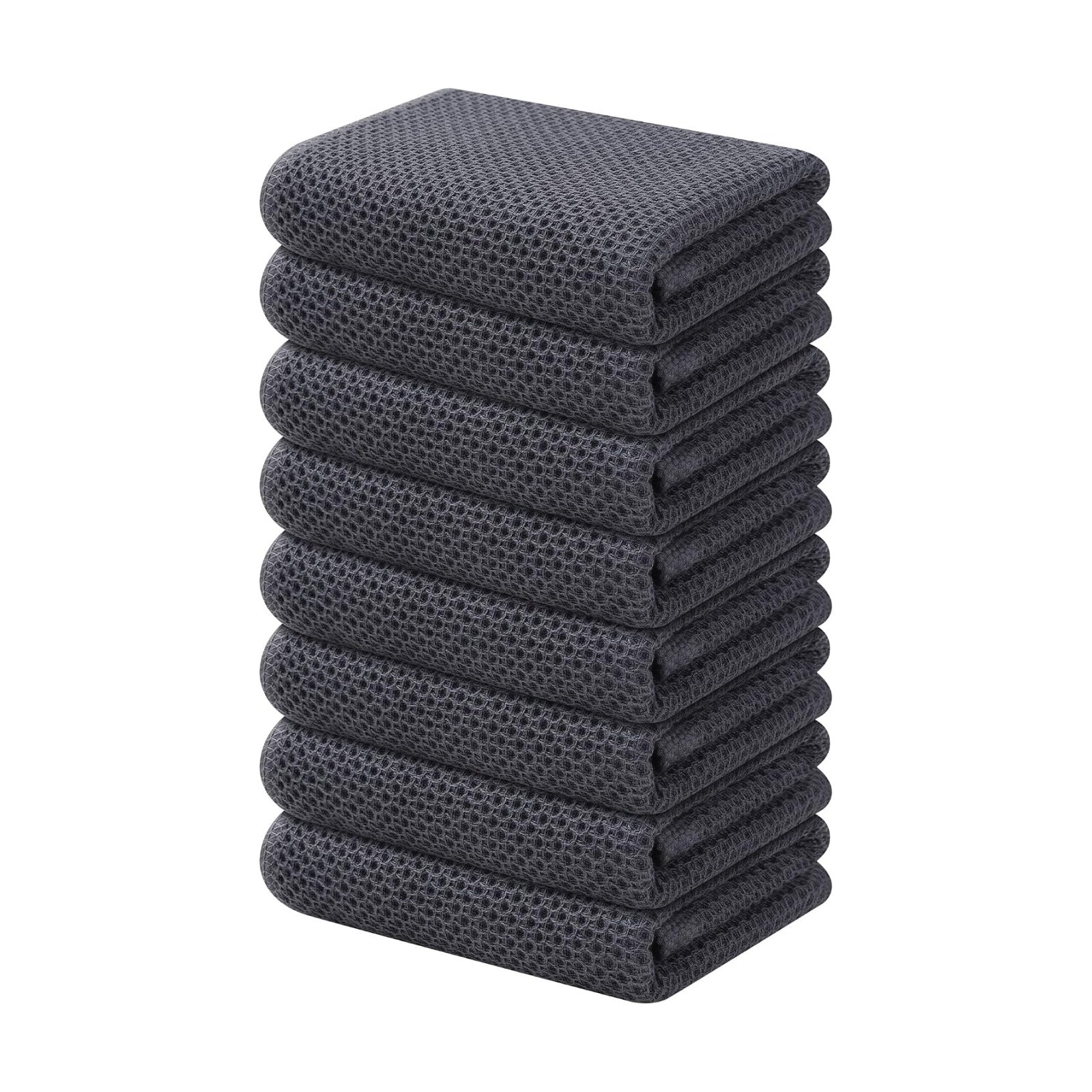 Kitinjoy 100% Cotton Waffle 8-Pack Kitchen Towels, 13" x 28", Dark Grey | Super Soft, Ultra-Absorbent, Fast Drying
