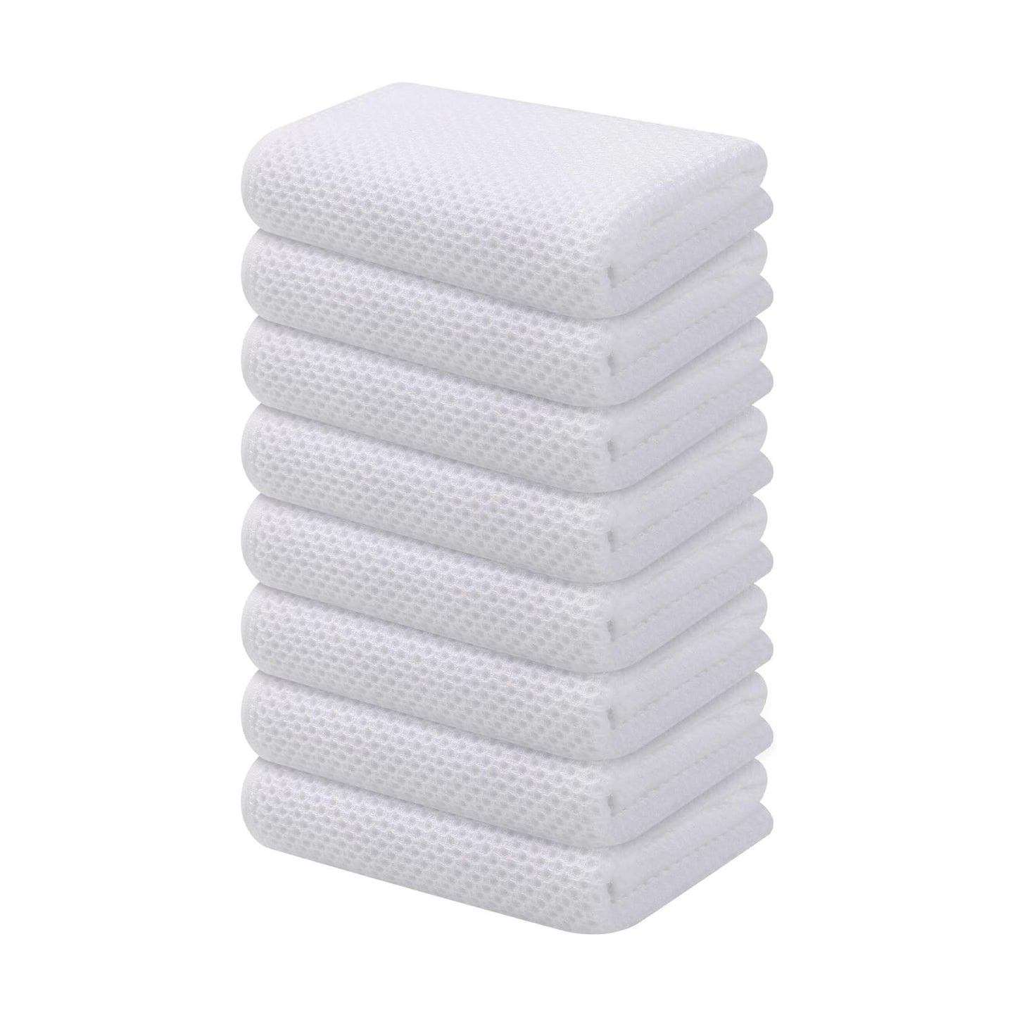 Kitinjoy 100% Cotton Waffle 8-Pack Kitchen Towels, 13" x 28", White | Super Soft, Ultra-Absorbent, Fast Drying