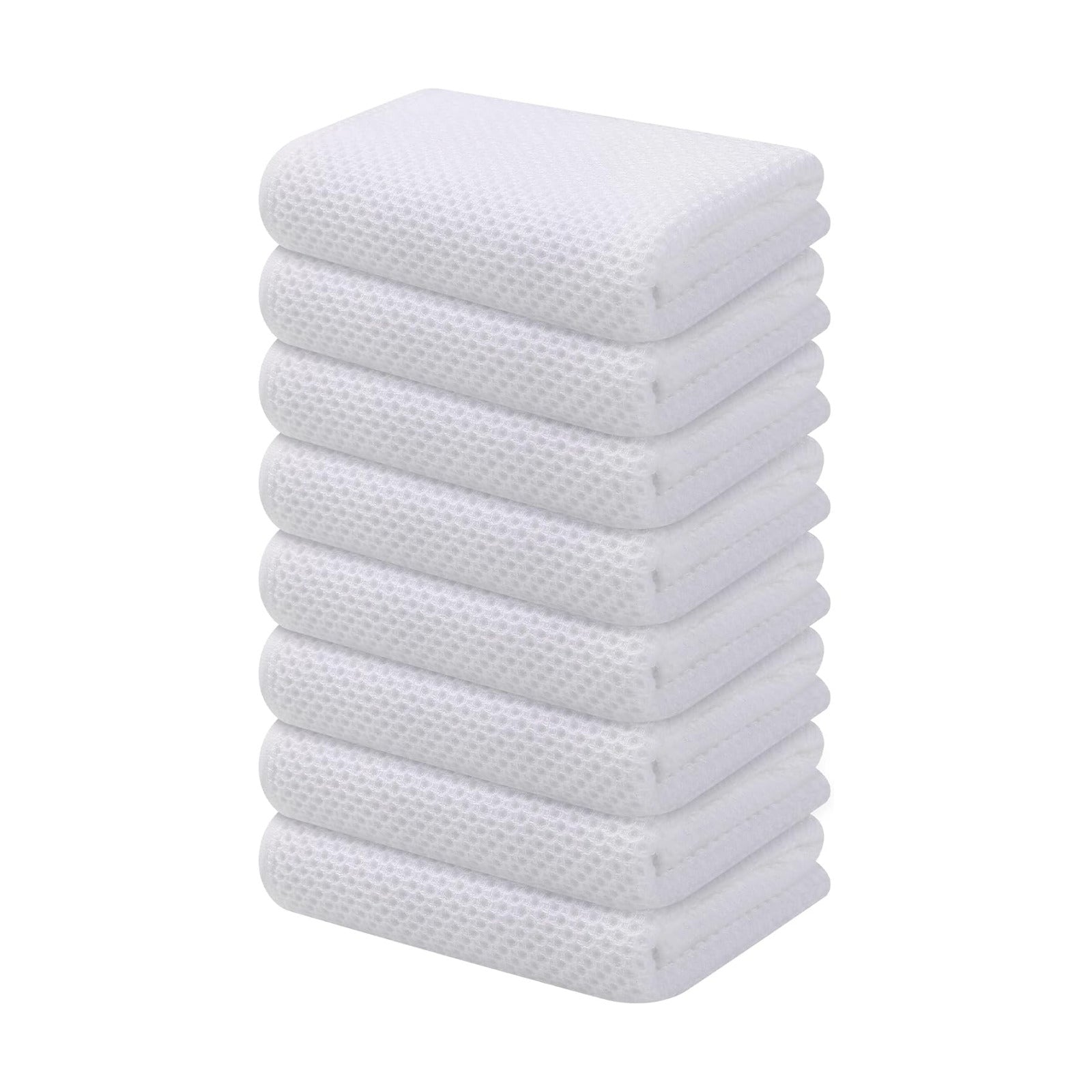 Kitinjoy 100% Cotton Waffle 8-Pack Kitchen Towels, 13" x 28", White | Super Soft, Ultra-Absorbent, Fast Drying