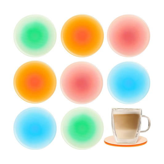 Colorful Acrylic Coaster Coasters Round Heat / Red, Orange, Blue, Green / 3.9 Inch / Set of 8
