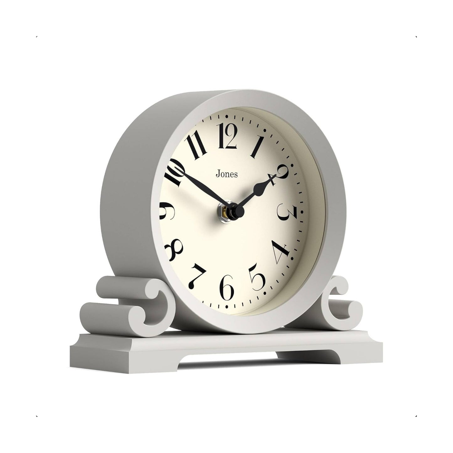 JONES CLOCKS® Saloon Mantel Clock | Small Traditional Double Scroll Design | Gray | Contemporary Classic Style for